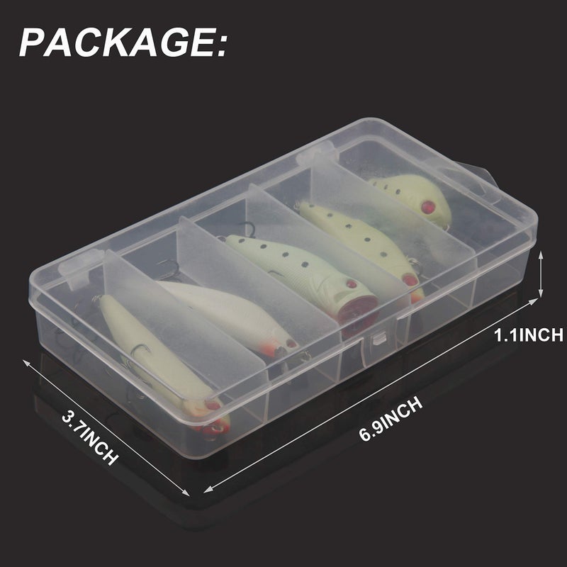 Shaddock Fishing Glow Fishing Lure Bait Kit - 5pcs Luminous Fishing Bait VIB Popper Crank Minnow Pencil Artificial Lures with Tackle Box for Bass Saltwater Freshwater - Image 5